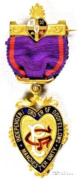 Знак INDEPENDENT ORDER OF ODDFELLOWS MANCHESTER UNITY – МАНЧЕСТЕРСКИЙ СОЮЗ НЕЗАВИСИМОГО ОРДЕНА ТАЙНОГО БРАТСТВА