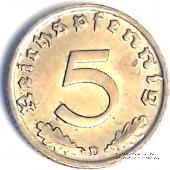 5 рейхспфеннингов 1939 г. (D)