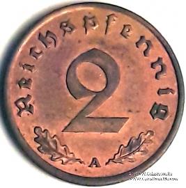 2 рейхспфеннинга 1940 г. (А)