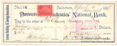 Банковский чек 1899 г.