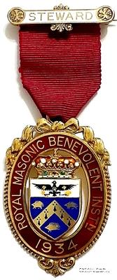 Знак RMBI 1934. STEWARD ROYAL MASONIC BENEVOLENT INST.  – Королевский Масонский Благотворительный институт