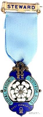 Знак RMIB 1918. STEWARD ROYAL MASONIC INSTITUTION FOR BOYS. – Королевский Масонский институт для мальчиков.